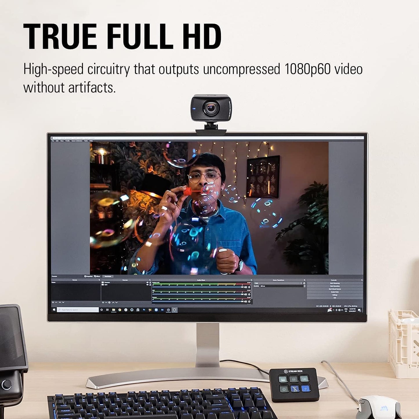 Elgato Facecam - 1080p60 True Full HD Webcam for Live Streaming, Gaming, Video Calls, Sony Sensor, Light Correction, DSLR Style Control, Works with OBS, Zoom, Teams, and more, for PC/Mac