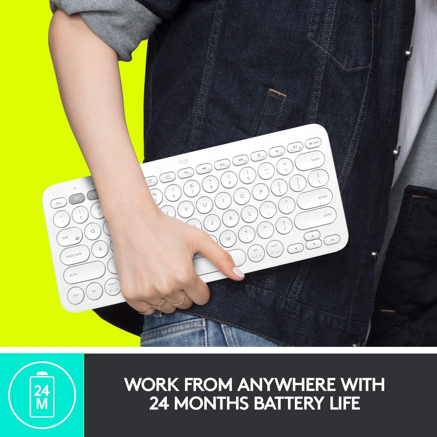 Logitech K380 Pebble Wireless Multi-Device Keyboard for Apple iOS, Apple TV android or Chrome, Bluetooth, Compact Space-Saving Design, PC/Mac/Laptop/Smartphone/Tablet - Off White