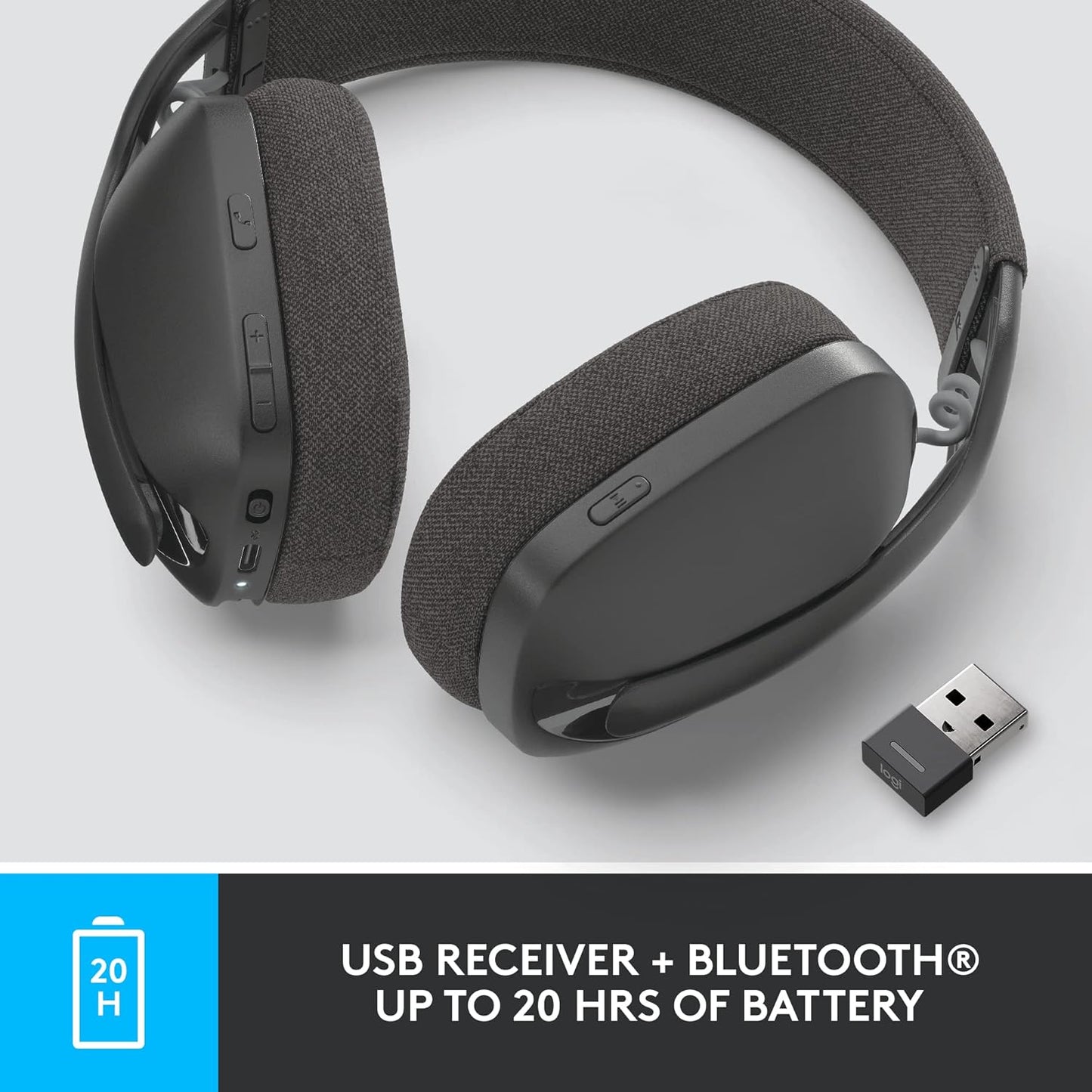 Logitech Zone Vibe 125 Wireless Headphones with Noise-Canceling Microphone, Bluetooth, USB-A Receiver; Works with Zoom, Google Voice, Google Meet, Mac/PC - Graphite