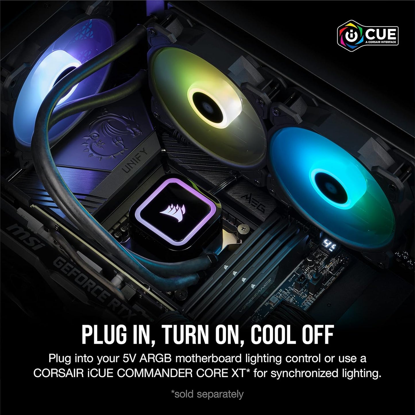 Corsair H100x RGB Elite Liquid CPU Cooler (CW-9060065-WW2) for Desktop-32 Dynamic LEDs SP120 Series PWM Fans with AirGuide Intel® LGA 1700, 1200, 115X, 2066, AMD® AM5/AM4 Sockets Black