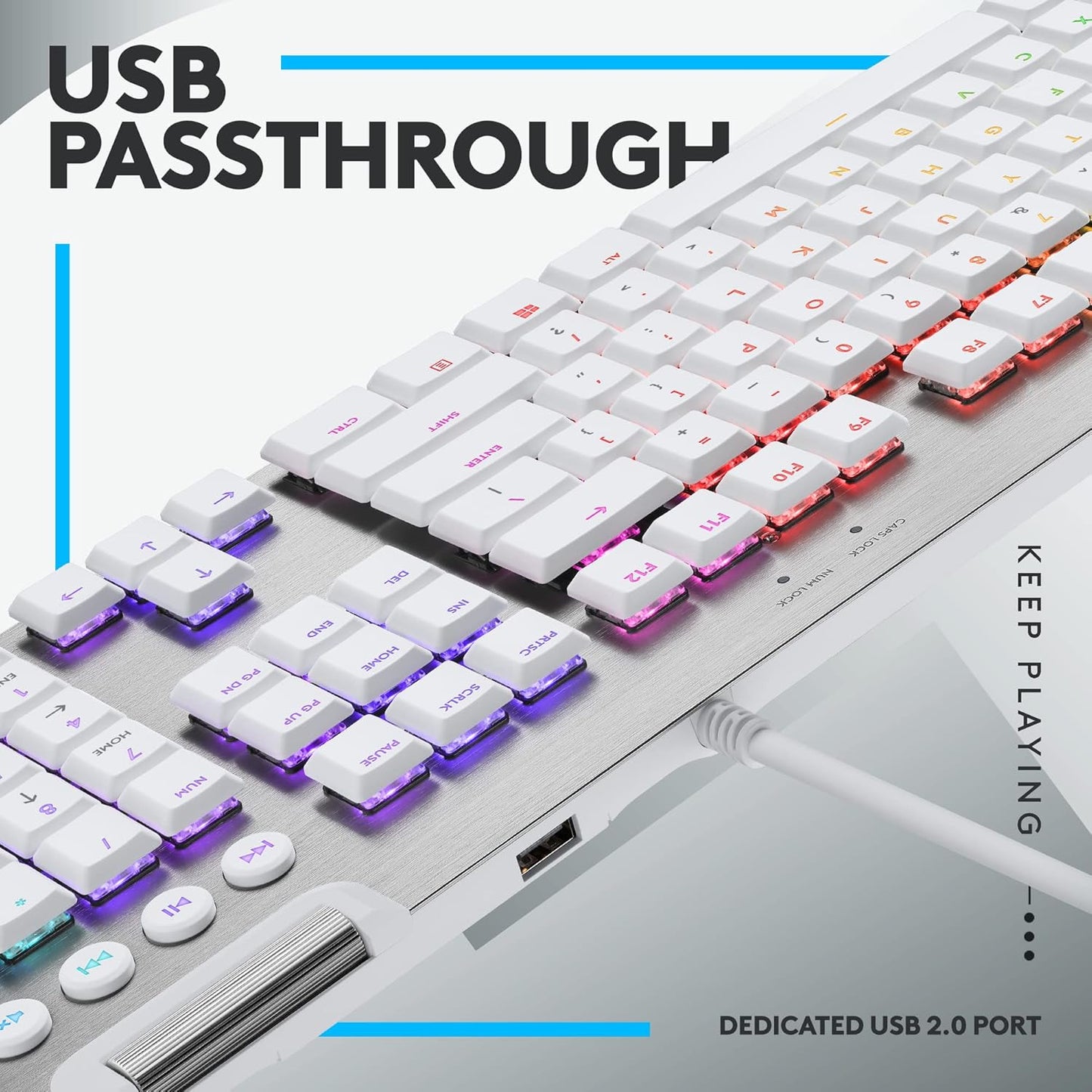 Logitech G815 LIGHTSYNC RGB Mechanical Gaming Keyboard with Low Profile GL Tactile Key Switch, 5 programmable G-Keys,USB Passthrough, Dedicated Media Control, Black and White colorways