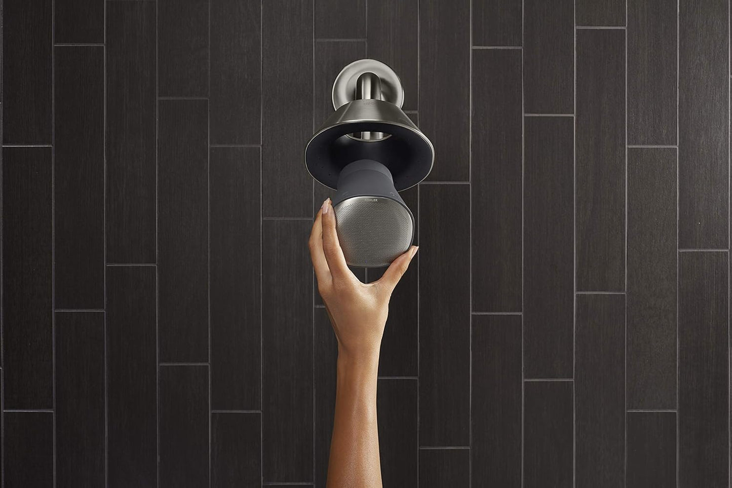 KOHLER MOXIE BLUETOOTH SHOWERHEAD, SHOWER SPEAKER, WATERPROOF SPEAKER, SHOWER RADIO, RECHARGEABLE SPEAKER, PORTABLE SPEAKER, 1.75 GPM, K-28238-GKE-BN, VIBRANT BRUSHED NICKEL