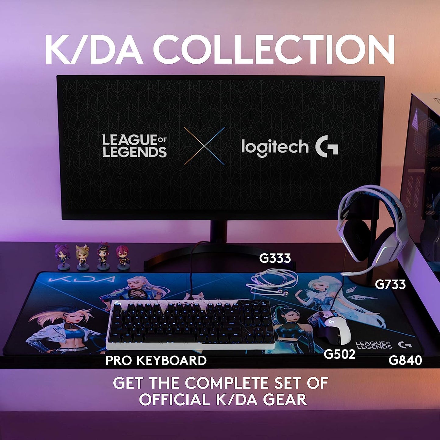 Logitech G333 K/DA Gaming Earphones - in-Line Mic and Controls - Gaming-Grade Dual Drivers - Durable Aluminum Housing - Official League of Legends KDA Gaming Gear