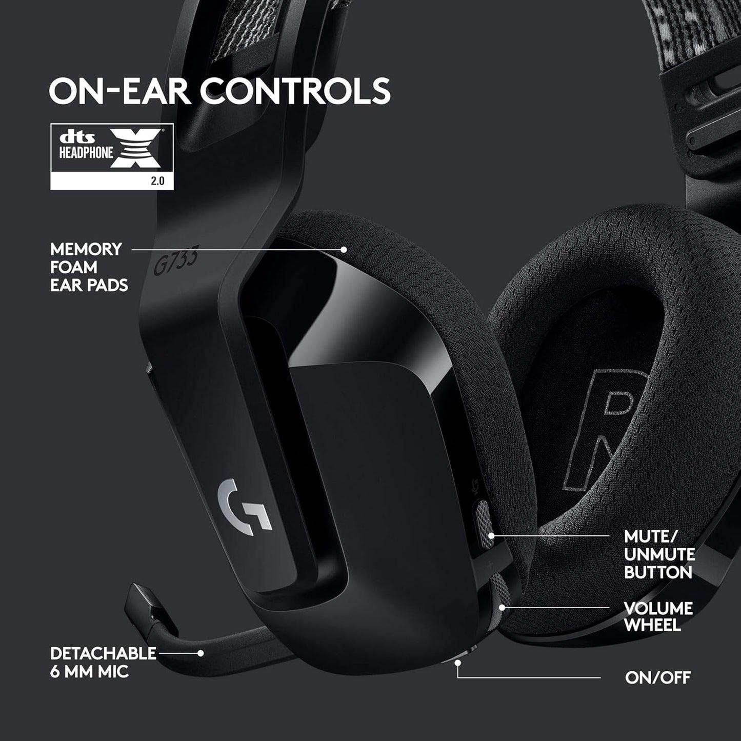 Logitech G733 Lightspeed Wireless Gaming Headset with Suspension Headband, LIGHTSYNC RGB, Blue VO!CE mic Technology and PRO-G Audio Drivers - Black