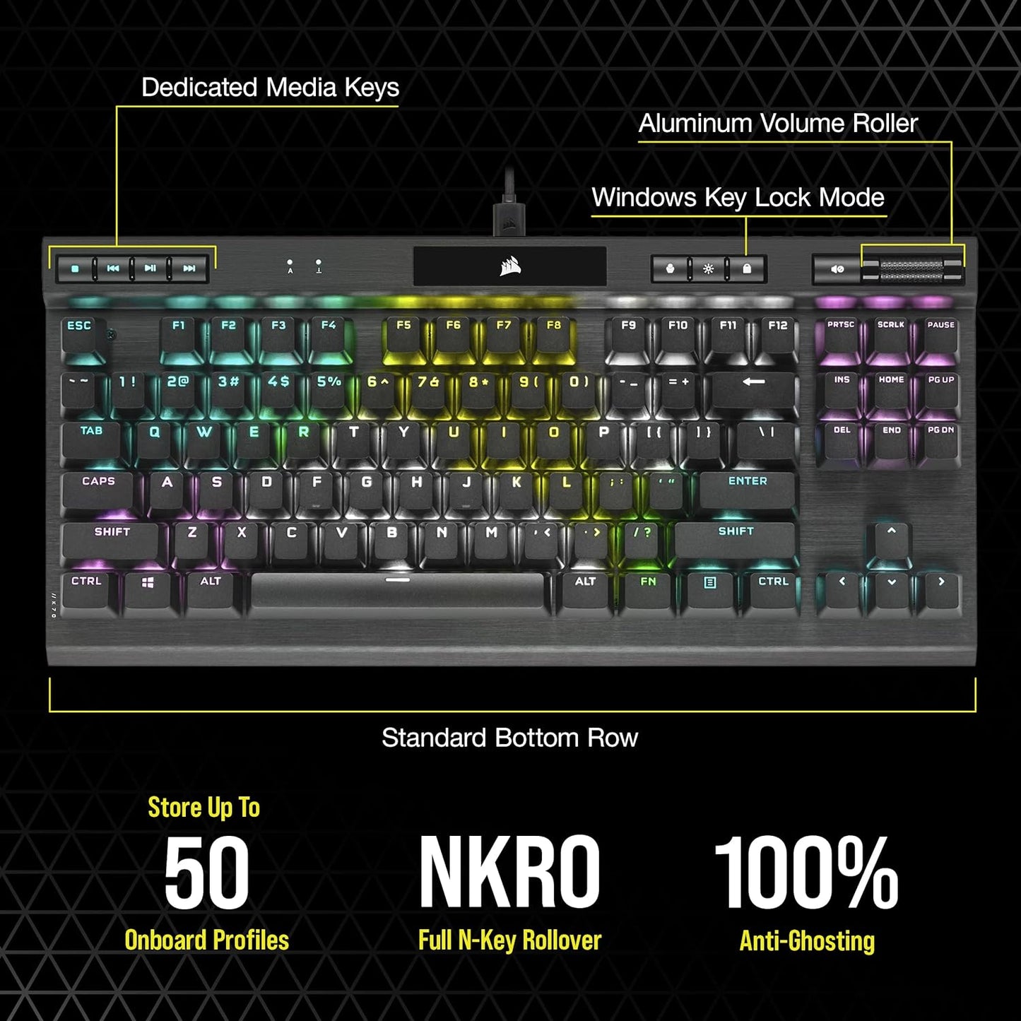 Corsair K70 RGB TKL CHAMPION SERIES Tenkeyless Optical-Mechanical Gaming Keyboard in Black