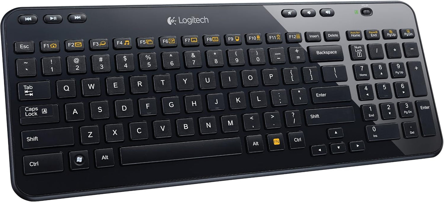Logitech K360 Wireless USB Desktop Keyboard — Compact Full Keyboard, 3-Year Battery Life (Glossy Black)