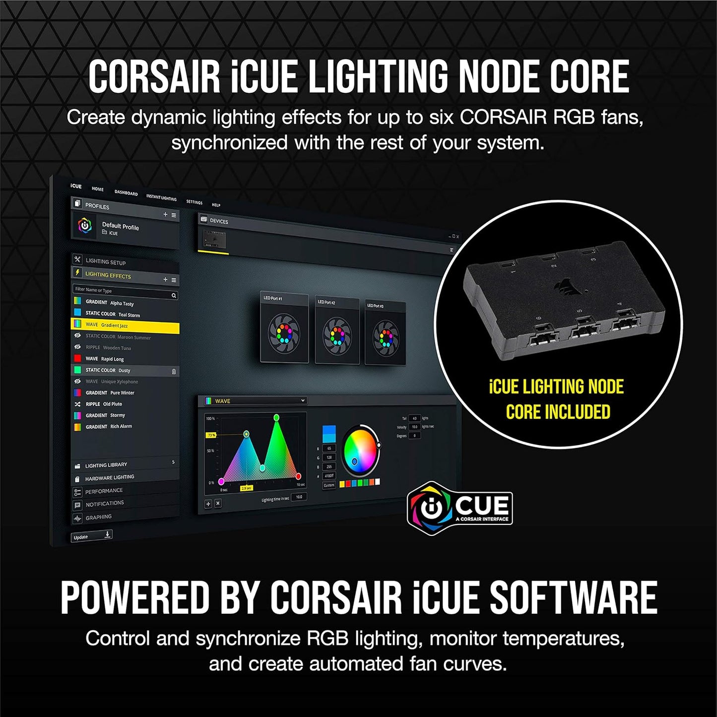 CORSAIR iCUE SP120 RGB ELITE Performance 120mm PWM Triple Fan Kit with iCUE Lighting Node CORE - Black