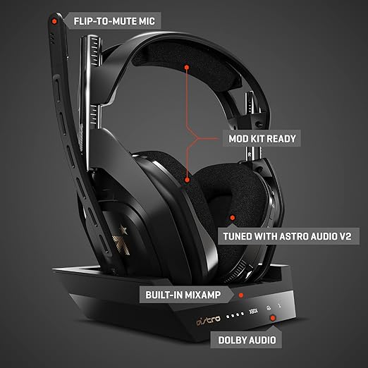 ASTRO Gaming A50 Wireless Headset + Base Station Gen 4 - Compatible with Xbox Series X|S, Xbox One, PC, Mac - Black/Gold