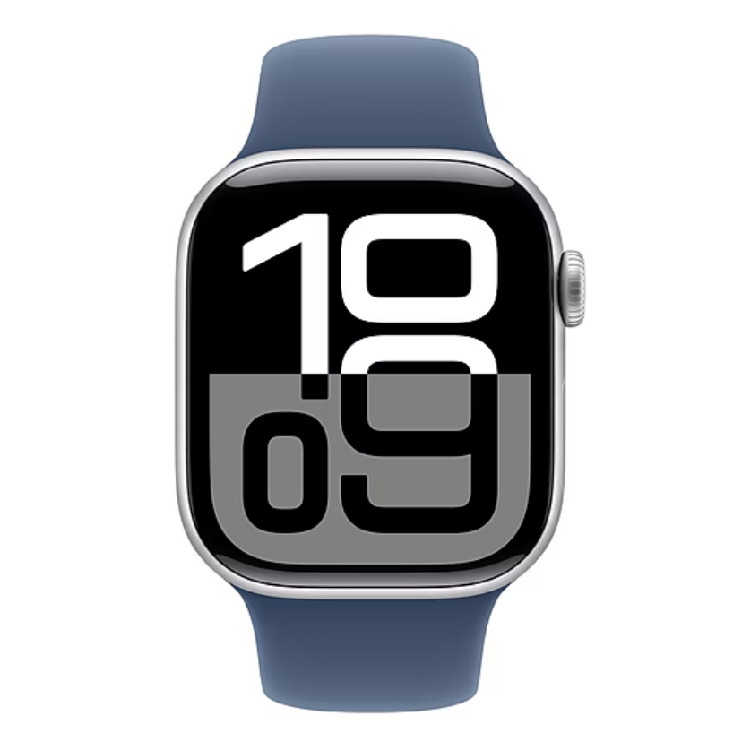 Apple Watch Series 10 [GPS 42mm/46mm] Smartwatch with Silver Aluminum Case with Denim Sport Band . Fitness Tracker, ECG App, Always-On Retina Display, Water Resistant