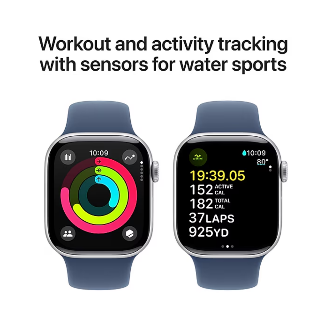 Apple Watch Series 10 [GPS 42mm] Smartwatch with Silver Aluminum Case with Blue Cloud Sport Loop . Fitness Tracker, ECG App, Always-On Retina Display, Water Resistant