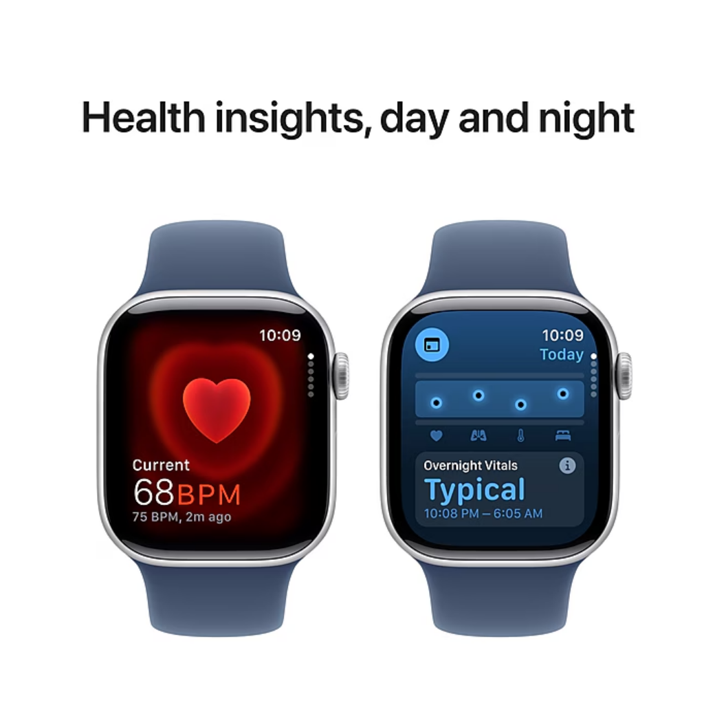 Apple Watch Series 10 [GPS 42mm/46mm] Smartwatch with Silver Aluminum Case with Denim Sport Band . Fitness Tracker, ECG App, Always-On Retina Display, Water Resistant