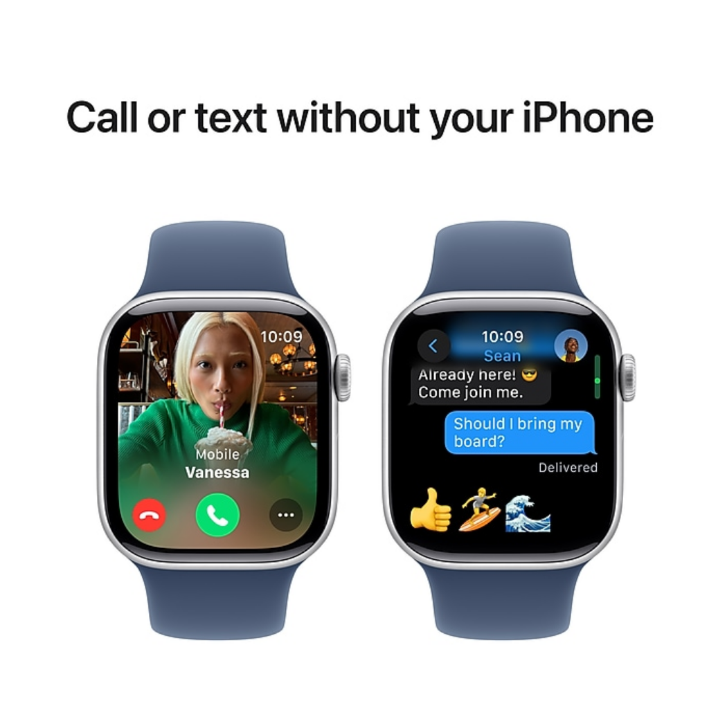 Apple Watch Series 10 [GPS 42mm/46mm] Smartwatch with Silver Aluminum Case with Denim Sport Band . Fitness Tracker, ECG App, Always-On Retina Display, Water Resistant