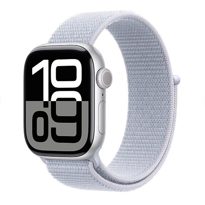Apple Watch Series 10 [GPS 42mm] Smartwatch with Silver Aluminum Case with Blue Cloud Sport Loop . Fitness Tracker, ECG App, Always-On Retina Display, Water Resistant