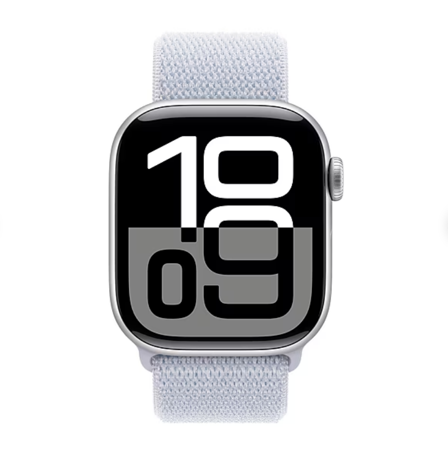 Apple Watch Series 10 [GPS 42mm] Smartwatch with Silver Aluminum Case with Blue Cloud Sport Loop . Fitness Tracker, ECG App, Always-On Retina Display, Water Resistant