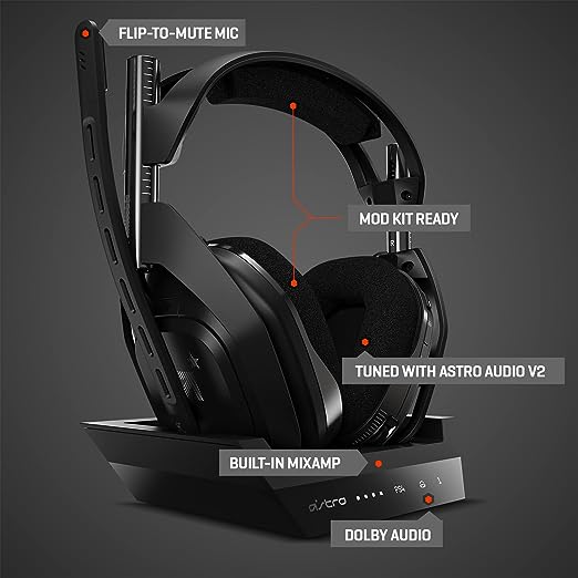 ASTRO Gaming A50 Wireless Headset + Base Station Gen 4 • Compatible With PS5, PS4, PC, Mac • Black/Silver