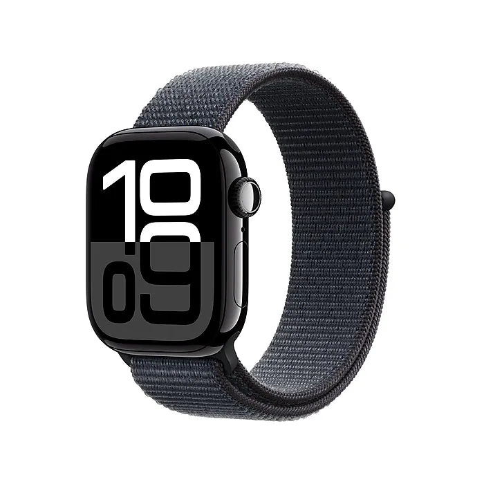 Apple Watch Series 10 [GPS 42mm case] Smartwatch with Jet Black Aluminium Case with Black/INK Sport Loop . Fitness Tracker, ECG App, Always-On Retina Display, Water Resistant