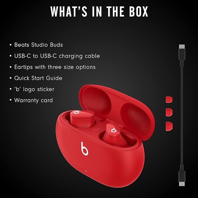 Beats Studio Buds - True Wireless Noise Cancelling Earbuds - Compatible with Apple & Android, Built-in Microphone, IPX4 Rating, Sweat Resistant Earphones, Class 1 Bluetooth Headphones - Red